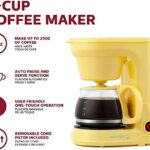 Holstein Housewares – 5 Cup Drip Coffee Maker – Convenient and User Friendly with Permanent Filter, Borosilicate Glass Carafe, Water Level Indicator, Auto Pause/Serve and Keep Warm Functions,Yellow