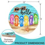 Deroro Hello Summer Beach Flip Flops Pool Sign for Front Door Decor, Sunglasses Starfish Coastal Wood Hanger for Outdoor Outside Porch, Seasonal Farmhouse Wooden Wreath Indoor Wall Hanging Decorations