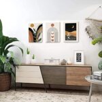 Boho Wall Art Prints Abstract Wall Decor Mid Century Modern Wall Art Set of 3 Prints Abstract Geometric Prints Black Beige Minimalist Art Natural Framed Canvas Prints Artwork For Living Room Bathroom Bedroom Wall Decor (12″x16″)