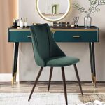 FurnitureR Dining Chair, Velvet Upholstered Kitchen Chairs Modern Dining Room Side Chairs with Soft Seat/Metal Legs, Accent Chairs for Living Room, Bedroom, Kitchen Room, Dark Green