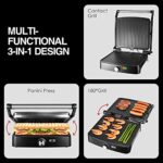 OSTBA Panini Press Grill Indoor Grill Sandwich Maker with Temperature Setting, 4 Slice Large Non-stick Versatile Grill, Opens 180 Degrees to Fit Any Type or Size of Food, Removable Drip Tray, 1200W