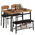 AWQM Dining Table with 2 Chairs and Bench Set, Dining Room Table Set for 4, 43.3 inches Kitchen Table and Faux Leather Upholstered Chairs Bench Set for Small Kitchen, Dining Room, 4 People Family Use