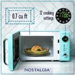 Nostalgia Retro Compact Countertop Microwave Oven, 0.7 Cu. Ft. 700-Watts with LED Digital Display, Child Lock, Easy Clean Interior, Aqua