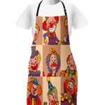 Lunarable Circus Apron, Funny Clowns Illustration Print Entertaining Joke Enjoyment Theme, Unisex Kitchen Bib with Adjustable Neck for Cooking Gardening, Adult Size, Coral Red