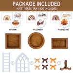 Farmhouse Tiered Tray Decor for Fall/Thanksgiving/Halloween Decor (Tray Not Included), Rustic Interchangeable Seasonal Decor Set with Wooden Frames, Cards, Arch, Ladder, Fall Table Centerpiece