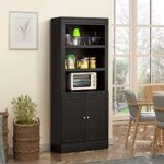 HOMCOM 72″ Kitchen Buffet with Hutch, Kitchen Pantry Cupboard with 2 Door Cabinet, and 2 Adjustable Shelves, Black