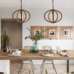 Anmytek Wooden Farmhouse Style Kitchen Island Pendant Light, Indoor Wood Frame Industrial Rustic Edison Hanging Light Fixture for Living Room Dining Room, P0057