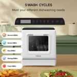 ChuMaste countertop dishwasher, portable dishwasher with water tank, 5 wash programs, leak-proof and can also be connected to the tap. For apartments, dorms, offices, boats, RVs, kitchenettes.