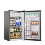 BANGSON Compact Fridge with Freezer, 3.2 CU.FT. Small refrigerator with Freezer, 5 Adjustable Temperatures, 38 dB Low Noise, Reversible Door, Small Fridge For Dorm Bedroom or Office, Silver