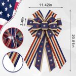 Large Patriotic Wreath Bows 4th of July Decor Bows for Wreath America Flag Strips Burlap Bows for Front Door Memorial Day Independence Day Veterans Day Tree Topper Decoration Indoor Outdoor Supplies