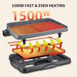Indoor Grill Electric Korean BBQ Grill Nonstick, Removable Griddle Contact Grilling with Smart 5-Heat Temp Controller, kbbq Fast Heat Up Family Size 14 inch Tabletop Plate PFOA-Free, 1500W Gray
