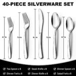 40-Piece Silverware Set, Heavy Duty Stainless Steel Flatware Set for 8, Food-Grade Tableware Cutlery Set, Utensil Sets for Home Restaurant, Mirror Finish, Dishwasher Safe