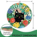 Deroro Welcome Spring Black Cat Sign for Front Door Decor, Daisy Flowers Floral Wood Door Hanger for Outdoor Outside Porch, Seasonal Summer Farmhouse Wooden Wreath Indoor Wall Hanging Decoration