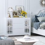 FACBOTALL Sideboard Buffet Cabinet with Storage, Modern Kitchen Storage Cabinet with 2 Glass Doors, 3 Drawers & Adjustable Shelves for Kitchen Dining Room