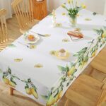 MATIRUG Lemon Tablecloth for Rectangle Table 60″X84″,Reusable Summer Floral Table Cloths,Spillproof Indoor/Outdoor Table Cover,Table Linen,Yellow and White Decoration for Kitchen,Party,Picnic