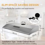 FIREGAS Under Cabinet Range Hood 36 inch with Ducted/Ductless Convertible, Slim Kitchen Stove Vent Hood, LED Light, 3 Speed Exhaust Fan, Reusable Aluminum Filter, Push Button,Charcoal Filter