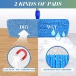 Bonpally 18″ Microfiber Mop Floor Cleaning System, Flat Mop for Hardwood Floors, Professional Commercial Mop, Wet and Dust Mop with Extendable Handle, 4 Reusable Mop Pads, Household Cleaning Tools