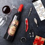 Wine Bottle Accessories Gift Set – Wine Opener Kit Corkscrew Screwpull, Stopper, Aerator Pourer, Foil Cutter, Drip Ring with Drink Stickers by Kato, Great Valentine’s Gifts, Red