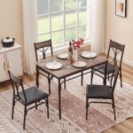 VECELO 5-Piece Indoor Modern Rectangular Table Kitchen, Dinette, Breakfast Nook, Dining Set for 4, Retro Brown