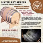 2 Liter Aging Barrel (Distillery Series – Steel Hoops, Unvarnished) with Wood Stand, Bung and Spigot – Charred Oak Bourbon Whiskey Barrel For The Home Brewer, Distiller, Wine Maker, Cocktail Aging