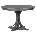 AosBet Dark Grey 5-Piece Retro Round Dining Table Set with Curved Trestle Style Table Legs & 4 Upholstered Chairs – Perfect for Dining Rooms