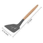 KUFUNG Silicone Slotted Spatula, High Heat Resistant to 480°F, BPA Free, Food Grade Slotted Turner, Wooden Handle Nonstick Flipper for Fish, Eggs, Omelets, Burgers, Hashbrowns, Pancake (Grey)