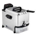 T-fal Deep Fryer with Basket, Stainless Steel, Easy to Clean Deep Fryer, Oil Filtration, 2.6-Pound, Silver, Model FR8000 & OGGI Cooking Grease Container, 4 Quart, Stainless Steel