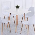 Modern 31.5 Inch Square Dining Table for 2-4 People, Functional White Table with Solid Wood Legs for Home Office Kitchen Dining Room Patio Small Spaces