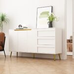 ECACAD Modern Sideboard Buffet Storage Cabinet with 3 Drawers & 3 Doors, Kitchen Cupboard Console Cabinet with Metal Legs for Living Room, Entryway, White (63”L x 15.6”W x 33.4”H)