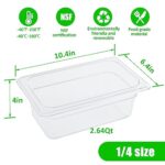 Qmeeki 6 Pack 1/4 Size 4” Deep Clear Food Pans with Lids, Commercial Food Pans Acrylic Transparent Food Storage Containers, Stackable Plastic Pan with Capacity Scale, Restaurant Supplies Hotel Pan