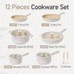 CAROTE Nonstick Pots and Pans Set, 12 Pcs Ceramic Cookware Sets, Healthy Non Stick Induction Cookware Kitchen Granite Cooking Set w/Frying Pans & Saucepan, PFOS, PFOA Free