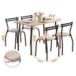 REHOOPEX Dining Table Set for 4, 5-Piece Kitchen Table and Chairs for 4 Metal Frame with Wood Top, Modern Small Dining Table Set Ideal for Dining Room, Dinette, Breakfast Nook, Small Space, Apartment