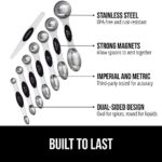 Gorilla Grip 8 Piece 100% BPA Free Magnetic Nesting Stainless Steel Measuring Spoon Set with Leveler, Dual Sided for Liquid and Dry Ingredients, Cream and Sugar Kitchen Spoons, Baking, Cooking, Black