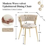 NIOIIKIT Modern Velvet Dining Chairs Set of 2 Hand Weaving Accent Chairs Living Room Chairs Upholstered Side Chair with Golden Metal Legs for Dining Room Kitchen Vanity Living Room (IvoryH)