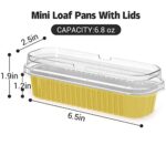 50 Pack Aluminum Foil Mini Loaf Pans With Lids, 6.8oz Disposable Aluminum Foil Ramekins Baking Cups, Rectangle Cupcake Baking Cups for Bread Muffin Cheesecake, Gold