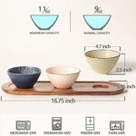 Wareland Small Serving Bowls & Wooden Tray, Chip and Dip Serving Set, Serving Dishes for Entertaining, 11oz Ceramic Salsa Bowls & Appetizer Serving Tray, Dipping Bowls for Condiment, Snack, Multicolor