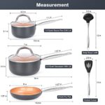 Pots and Pans Set Ultra Nonstick, Pre-assembled 7 Piece Cookware Set with Ceramic Coating, Oven Safe Handle & Premium Utensils, Gas/Induction Compatible, Dishwasher Safe & 100% PFOA Free, Dark gray