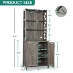 YITAHOME Kitchen Pantry Cabinet Storage Hutch with Microwave Stand Wine Rack, Freestanding Pantry Buffet Cabinet with Adjustable Shelves and Cupboard for Home, Rustic Grey Wash
