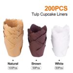 200PCS Tulip Cupcake Liners, Upgrade Parchment Paper Muffin Liners for Baking, Cupcake Wrapper for Party, Wedding, Birthday, Standard Size, Natural White Brown