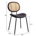 Cozy Castle Rattan Dining Chairs, Mid Century Modern Chair with Rattan Seatback, Boho Upholstered Kitchen Chairs Set of 2 for Kitchen, Living Room, Bedroom, Black