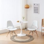 ANOUR Modern Dining Chairs Set of 4,DSW Shell Plastic Chairs with Wood Legs,Armless Side Chairs,Kitchen Chair with Hollow Back for Dining Room,Living Room,Bedroom(White)