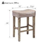 26″ PU Leather Bar Stools Set of 4 with Solid Wood Legs Mid Century Backless Kitchen Chairs Saddle Seat with Metal Nailheads Counter Height Chairs Island Chairs (Grey 4 Pcs)