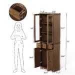 Display Cabinet with Glass Doors and Adjustable Shelves,3-Tier Home Office Bookshelf with Storage Drawers, Freestanding Storage Cabinet for Office Bedroom Dining Living Room?Natural Wood?