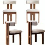KLOVIA Mid Century Dining Chairs Set of 4 Comfortable PU Wooden Side Chairs with Sherpa Upholstered Curved Open Back Farmhouse Kitchen Chairs Set for Indoor/Living Room/Anteroom, Brown (A01)
