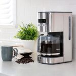 Kenmore Aroma Control 12-Cup Programmable Coffee Maker, Stainless Steel Drip Coffee Machine, Glass Carafe, Reusable Filter, Timer, Digital Display, Charcoal Water Filter, Regular or Bold