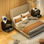 Anbuy Black Nightstand with Gold Handle, End Side Table, Bedside Table with 2 Drawers Night Stand Gold Legs for Bedroom Living Room