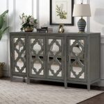60” Retro Mirrored Console Table Sideboard with 4 Cabinets and 3 Adjustable Shelves, Large Storage Cabinet Free Stand Kitchen Buffet Server Cabinet for Entryway/Living Room/Dining Room(Grey)