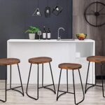 HeuGah Bar Stools Set of 4, Saddle Seat Bar Stools with Metal Legs, Rustic Backless Counter Height Stools, Industrial Counter Stools (Walnut, 26 Inch)