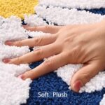 Navy Blue Bathroom Rugs Cute Daisy Bath Mat White and Yellow Flower Decor Rug Non Slip Floor Carpet Microfiber Bathmat Super Absorbent Machine Washable Bahtub Mats for Shower, Tub, Bedroom 16″x 24″