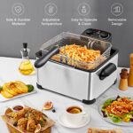 KOTEK Deep Fryer with 3 Baskets, 5.3QT/5L/21-Cup Oil Capacity, Stainless Steel Home Fryer with Adjustable Temperature, Timer, Lid w/View Window, 1700W Electric Fryer for Kitchen Restaurant